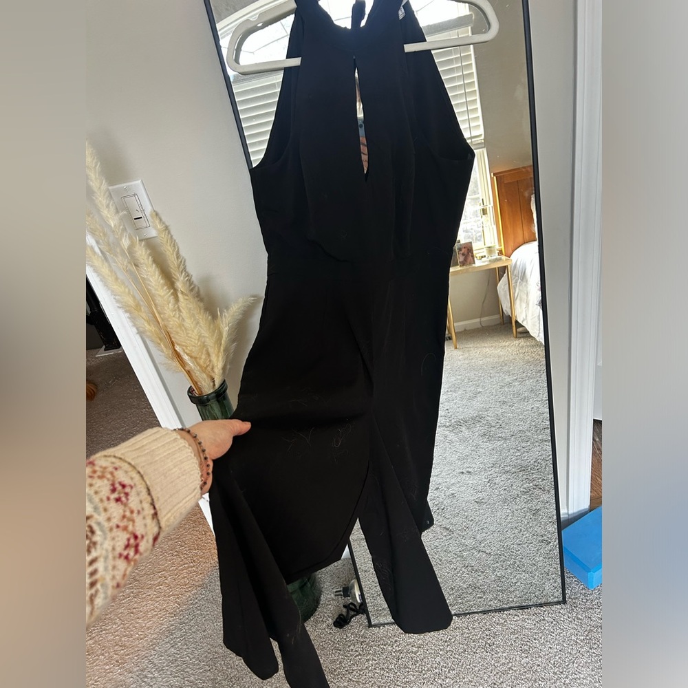 Wide Leg Tie Back Front Slit Jumpsuit
